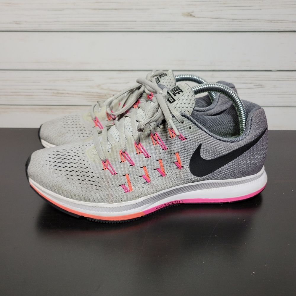 Nike Zoom Pegasus 34 FlyEase Shoes in Cool Grey/Anthracite/Hyper Pink